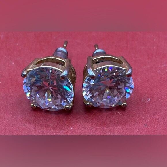 Women’s Earrings Large Faux Diamond CZ Pierced Studs Statement Formal - Picture 1 of 2